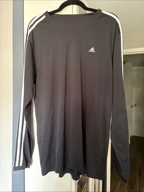 Adidas Men's Black Long-Sleeve Three-Stripe Tee
